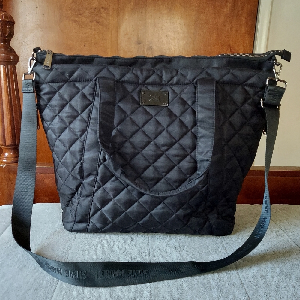 Steve Madden Bsporty Black Quilted Tote Bag